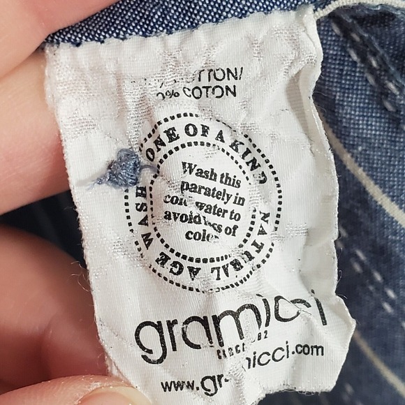 Gramicci Mens Stripe Roll Tab Shirt Medium Blue Button Up Casual Outdoors - Picture 5 of 12